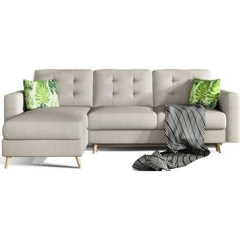 Ecksofa mit Schlaffunktion HASGARD 3-Sitzer beige 248x162 cm – mit Stauraum und Holzfüßen