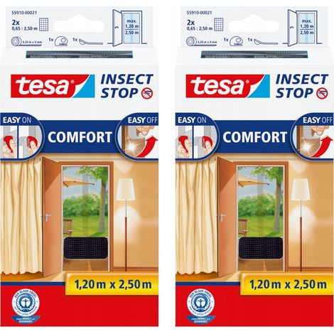 Moustiquaire TESA pour portes-fenêtres et terrasses, en maille Velcro, noire, 2 x 1,2 x 2,5 m (1/5)