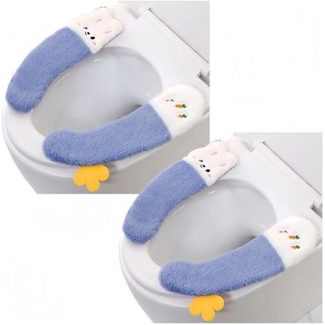 CSPARKV 2 paires de housses de siège de toilette, coussin de couverture de toilette épais et collant, joli siège de toilette d'hiver lavable en peluche, coussin de siège de toilette doux (BLUE) (1/4)