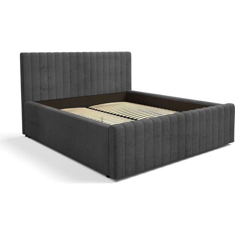 Lit ELORIA 160x200 gris anthracite avec tête de lit capitonnée et sommier inclus (1/5)