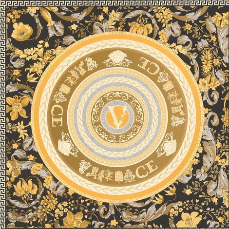 Papier peint floral noir et or Tapisserie fleurie à motif circulaire Papier peint luxe à ornements idéal pour chambre (1/2)