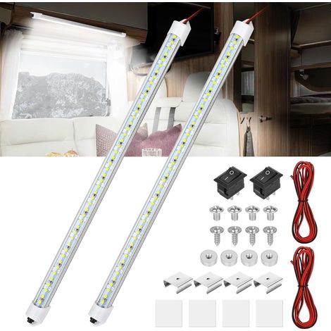 barre d'éclairage intérieur voiture 2 pièces 48 led 12v 6500k 700 lm avec interrupteur pour van bus camion bateau (1/5)