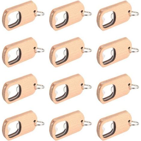 Lot de 12 Ouvre-Bouteilles en Bois à Graver Porte-Clés pour Cadeau Fête
