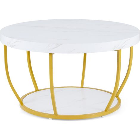 Tavolino rotondo 80 x 80 x 45 cm con 2 ripiani per riporre con eleganza in stile rustico industriale bianco 200019202