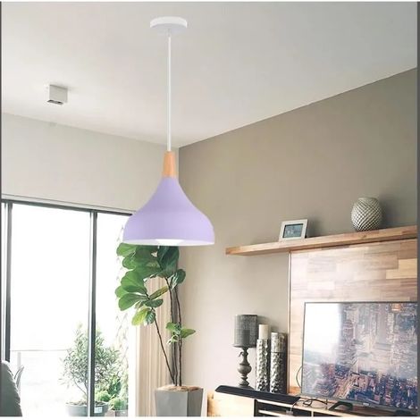 Lustre Suspension Moderne,E27 Lampe Luminaire en Métal Style Nordique pour Restaurant Cafe Bar,Violet,20cm (1/4)