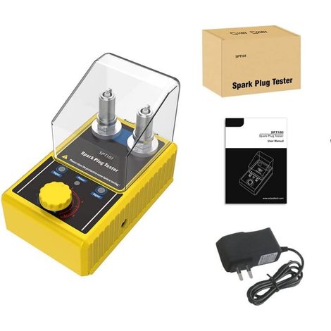 Probador de bujías con detector de doble orificio, herramienta para bujías, analizador de bujías ajustable con cubierta protectora para vehículos de 12 V (amarillo). (1/4)