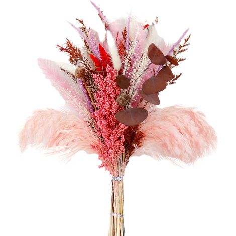 Pompasgras-Sträuße, rosa Trockenblumen, Bündel, Hasenschwanz-Schilf, künstliches Pompasgras für Hochzeits- und Tischdekorationen, Heimdekoration, Weihnachten, Rosa (1/2)