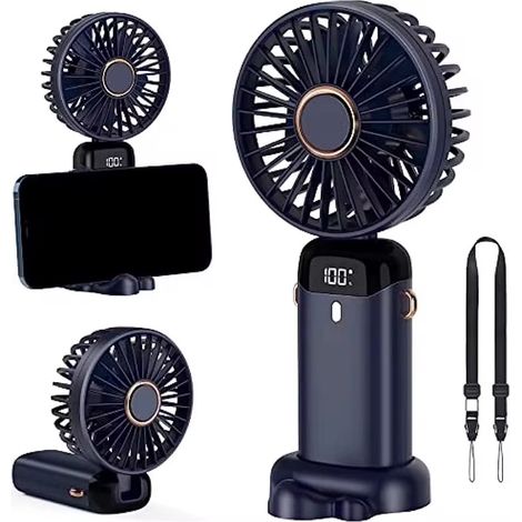Ventilateur portable - Ventilateur de poche - Rechargeable par USB - Mini ventilateur rechargeable - 5 vitesses - Affichage LED - Fonction aromathérapie - Idéal pour la maison et les voyages (Bleu fon (1/5)