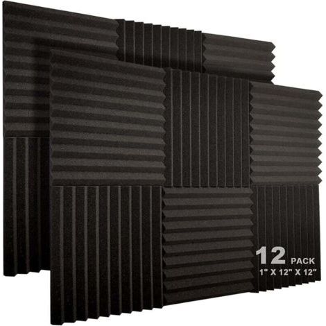 Lot de 12 panneaux insonorisants, 30,5 x 30,5 x 2,5 cm, en mousse haute densité, adaptés à l'absorption acoustique dans les studios d'enregistrement et les bureaux, résistants au feu. (1/5)