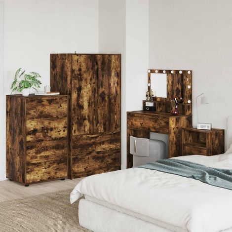 Armoire de rangement 4 tiroirs en bois d’ingénierie, chêne fumé, 60 x 48 x 105 cm - PANGIVO (1/5)