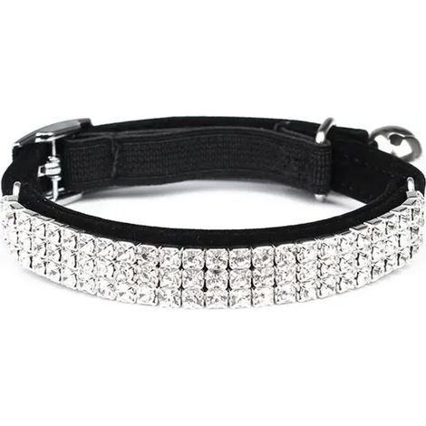 Collier en velours doux réglable pour chat avec strass et clochettes (1/4)