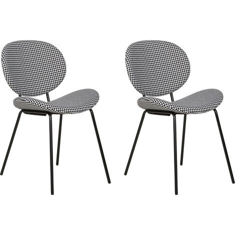 Set di 2 sedie in tessuto bianco e nero con gambe nere e senza braccioli Luana