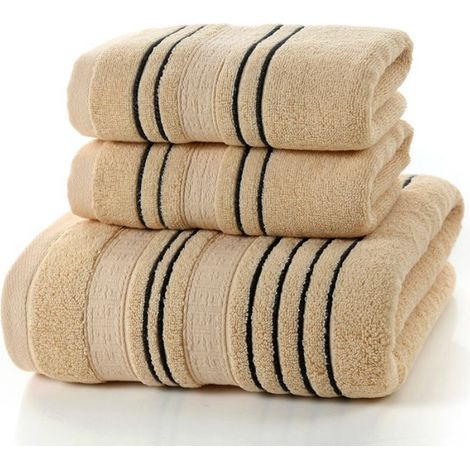 Ensemble de serviettes de bain en coton brodé 3 pièces 35x75cm Serviettes de bain géométriques pour les mains, le visage - Kaki (1/4)