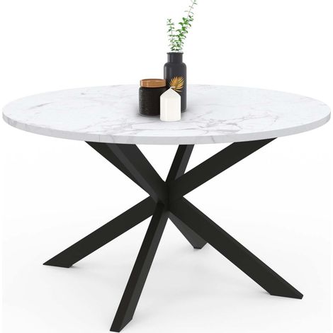 Tavolino rotondo ALASKA da 70 cm con piano in marmo bianco e gamba a ragno in metallo nero (1/5)