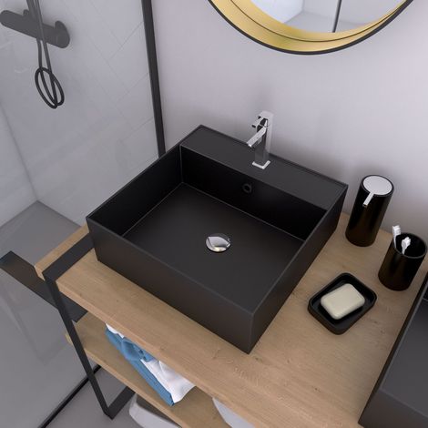 Lavabo da appoggio quadrato in ceramica nera - 41x41x15cm - SQUARY DARK