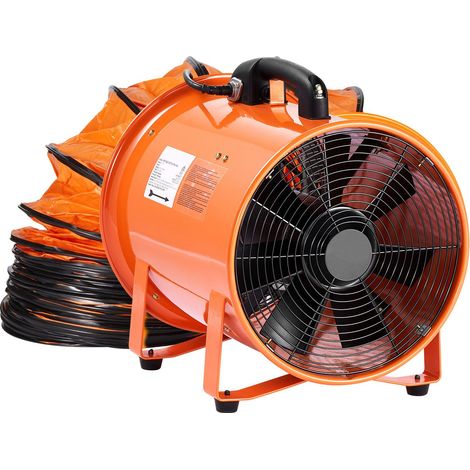 Ventilateur axial portable 300mm, 2 vitesses, débit 2894 CFM, avec gaine flexible 10m, pour sous-sols, ateliers et entrepôts, orange. (1/5)