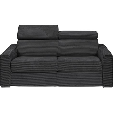 Divano letto 4 posti express in velluto a coste grigio con seduta memory foam - Letto 160 cm - Materasso 14 cm - VIZIR (1/4)