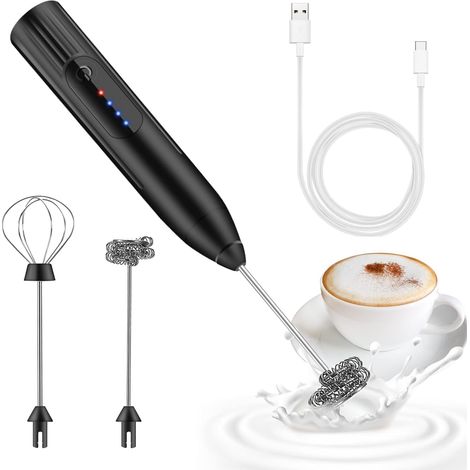 Mousseur à lait électrique Rechargeable avec 2 Fouets en Acier Inoxydable, Mini Fouet 3 Vitesses Réglables pour Café, Matcha, Latte Cappuccino, Chocolat Chaud, Céto (1/5)