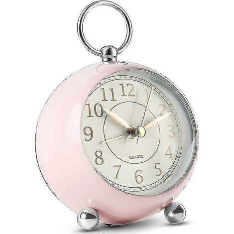 Réveil silencieux, à piles, réveil de bureau sans tic-tac, réveil analogique, réveil rétro pour chambre, rose simple. (1/4)