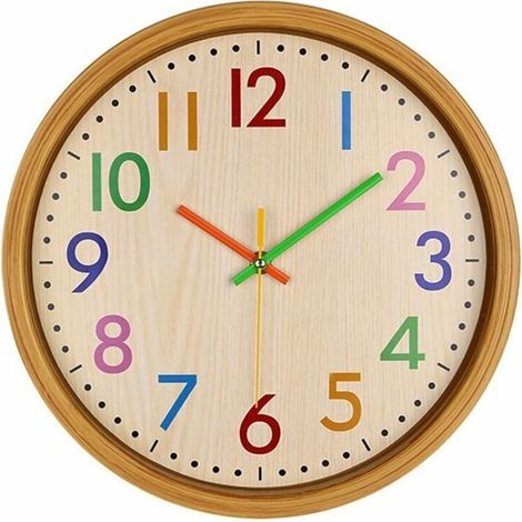 Pendules murales 12 pouces silencieux coloré numéro enfants horloge murale grande horloge murale décorative sans coutil style vintage à piles (1/4)
