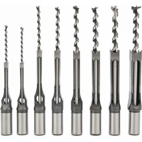 Lot de 8 Mèches pour Trou Carré Mortaiseuse Bois - 6mm/6,4mm/8mm/9,5mm/11mm/12,7mm/14mm/16mm pour Perceuse Bricolage (1/5)