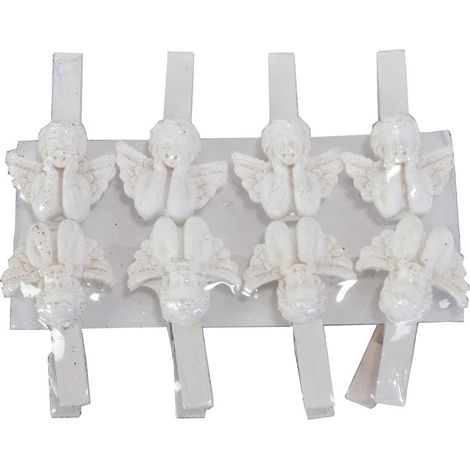 Juego de 8 pinzas para la cabeza con forma de ángel de 4,5 cm, color blanco. (1/2)