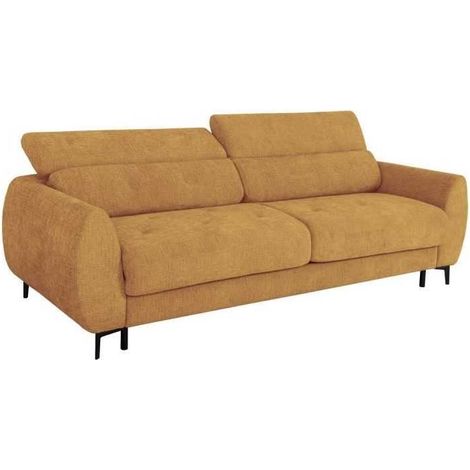 Canapé convertible express - 3 places - SAFIA - Tissu gauffré - Ocre - Matelas 15 cm - 226 x 105 x 76 / 94 cm - DUNLOPILLO (1/5)