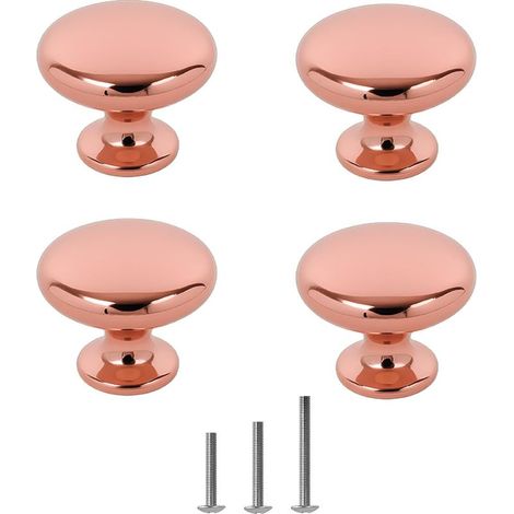 Set mit 4 runden, polierten, pilzförmigen Türgriffen aus Chrom für Schränke, Kommoden, Schubladen, Schlafzimmer, Badezimmerregale usw. Roségold, 30 mm (1/5)