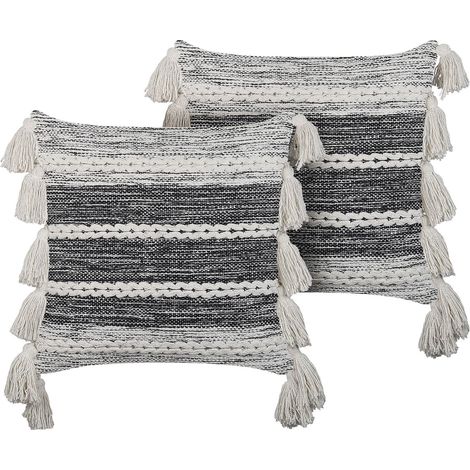 Dekokissen 2er Set ROCHEA Baumwolle 45 x 45 cm Schwarz Streifenmuster
