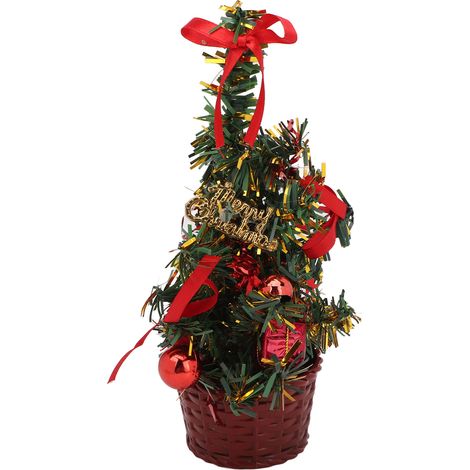 Sapin de Noël de table mignon, fabriqué avec une base stable, imperméable, mini sapin de Noël artificiel rouge de 20 cm (7,9 po). (1/5)