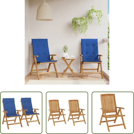 vidaXL Sillas plegables reclinables con cojines, 2 unidades, madera maciza de teca. (1/5)