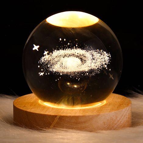 Lampe De Nuit Boule En Cristal - Diamètre 6 Cm - Support En Bois Massif - Éclairage LED 3000 K - Alimentation USB - Pour Chambre Ou Bureau - 1 Pièce (1/5)