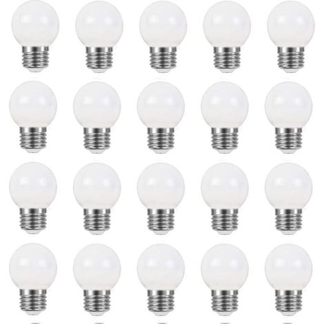 E27 G45 Ampoule LED 3W Blanc Chaud, Imperméable, Guirlande Lumineuse Intérieur et Extérieur pour Noël, Halloween, AC 220 240V, 20 Paquets (1/5)