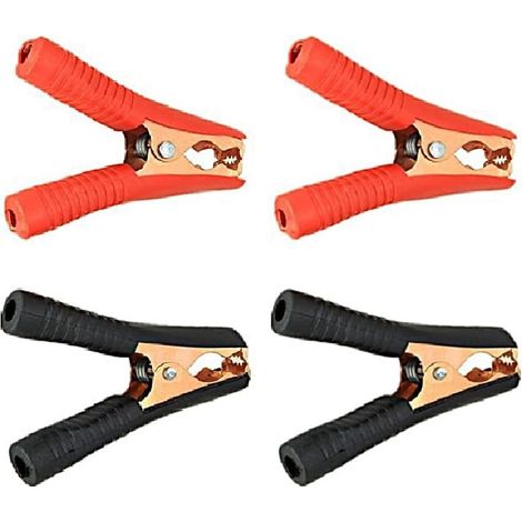 4 Pince Crocodile pour Batterie, Grandes Pinces Crocodiles en Cuivre 100 A, Pinces de Batterie Isolées pour Câble de Charge de Véhicule, Câble Démarrage de Batterie (90 73mm, Rouge + Noir) (1/5)