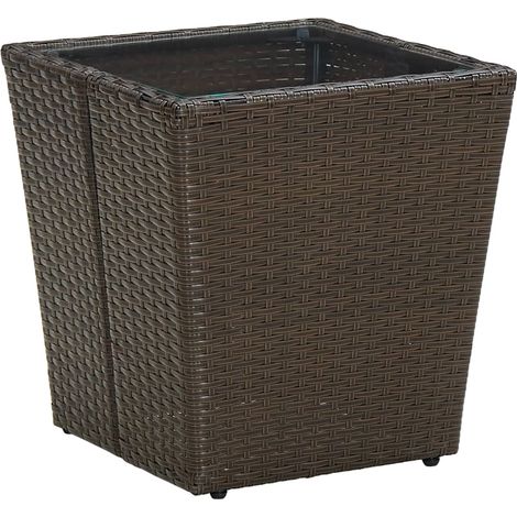 Tea Table Brown 41.5x41.5x44 cm Poly Rattan and Tempered Glass vidaXL