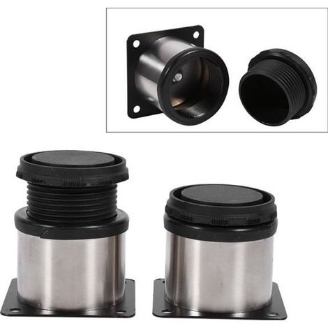 Pieds réglables en acier inoxydable pour meubles - Lot de 4 - 60 x 60 mm - Hauteur réglable - Support durable (1/3)