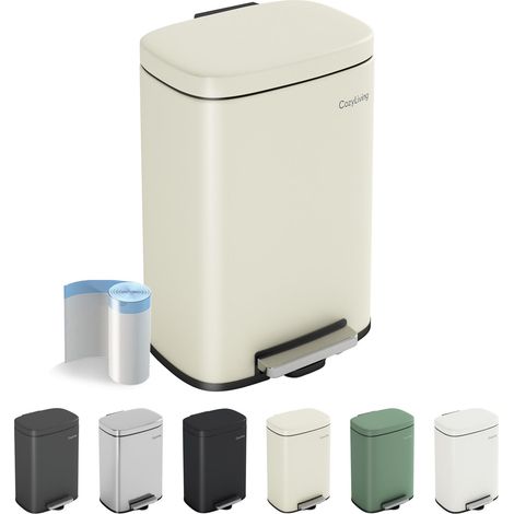 Pedal Kitchen Bin with Soft Close Lid, Step-On Trash Can with Inner Bucket 12L BEIGE