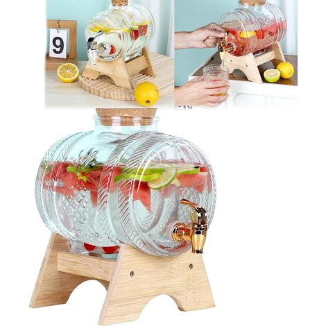Distributeur De Boissons En Verre, Distributeur De Boissons En Forme De Tonneau 1 L Avec Support Carafe à Whisky Pour Alcool Avec Robinet RéCipient Pour Boissons Froides Pour RéFrigéRateur, Thé Glacé (1/5)