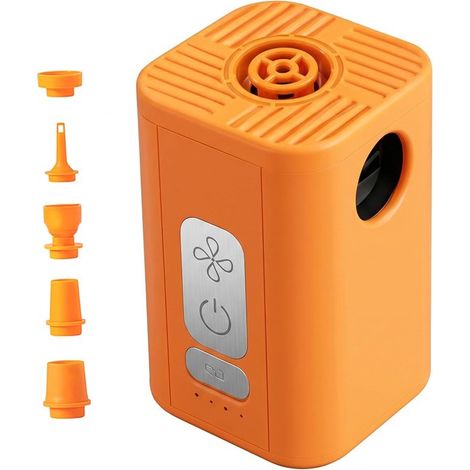 Bomba de vacío e inflador multifuncional recargable por USB de color naranja con 5 accesorios diferentes, portátil succión e inflado viajes (1/5)