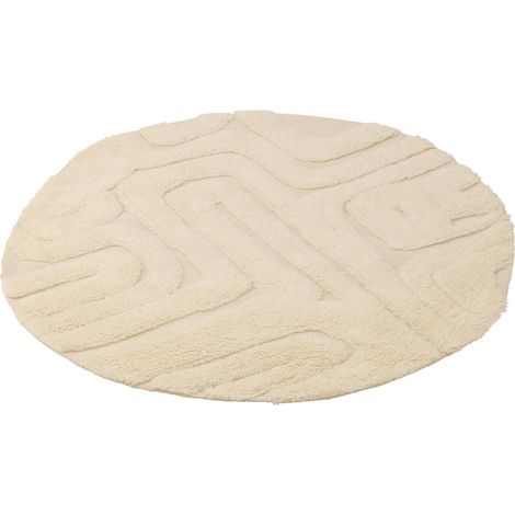Tapis Rond en Laine "Lignes Abstraites" 150cm Écru