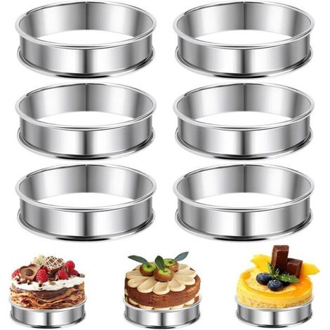 Lot de 6 Moule Cercle a Patisserie en Acier Inoxydable - Cercle a Tarte 8cm - AntiadhéSifs - Forme Ronde Moule Cercle a Patisserie
