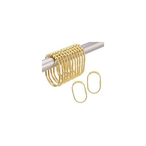 Anneaux de douche dorés en métal – Conception à 5 rouleaux pour faible friction – Lot de 12 crochets pour tringles 3/4 à 1 1/8 pouces (1/5)