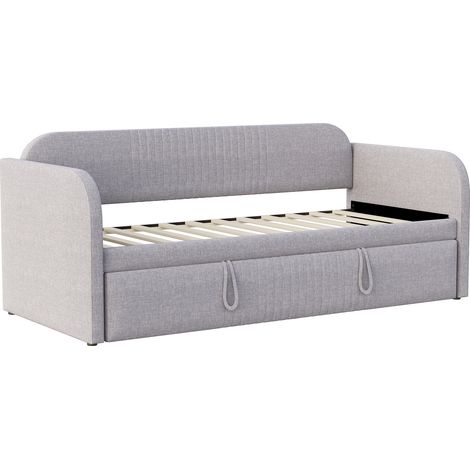 Cama nido tapizada 90/180 x 190 cm gris claro con somier de láminas (1/5)
