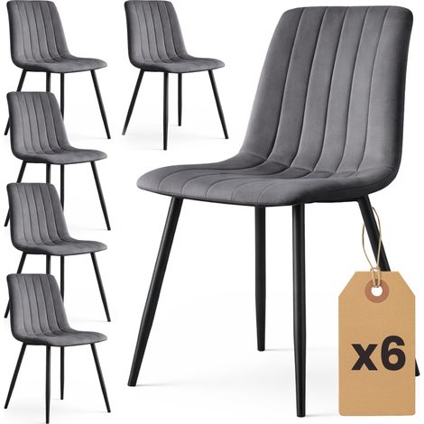Set di 6 Sedie in velluto trapuntate LIVO Grafite Scuro gambe nere (1/5)