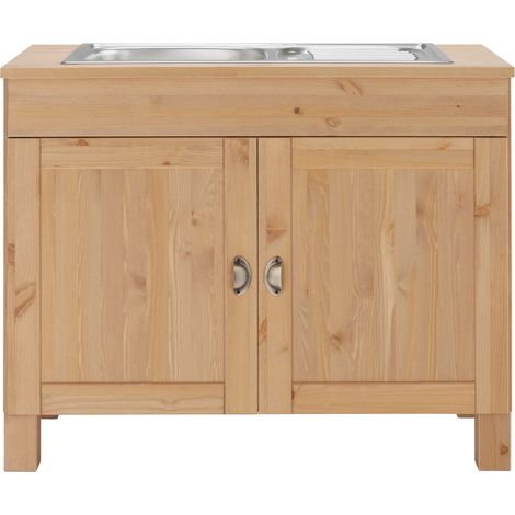 Évier d’armoire pour cuisine – Meuble sous évier en bois certifié FSC – Plan de travail robuste sans découpe – Espace de rangement intégré