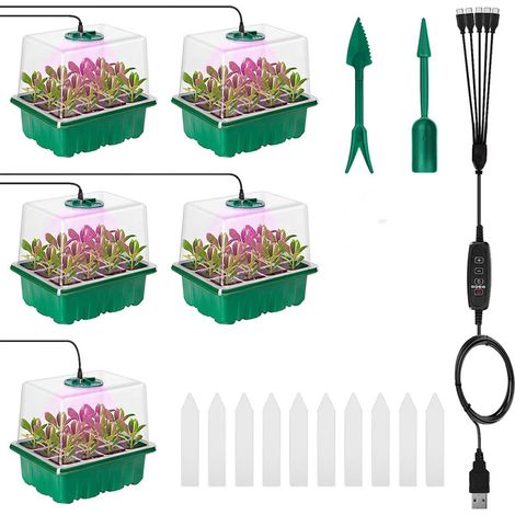 Plateaux de germination avec lampe de croissance, mini-propagateur, kit de culture de plantes, serre avec dômes ventilés pour l'humidité, base (1/5)