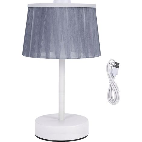 Lampe de table sans fil portable avec abat-jour en tissu, petite lampe de chevet blanche pour chambre à coucher (1/5)