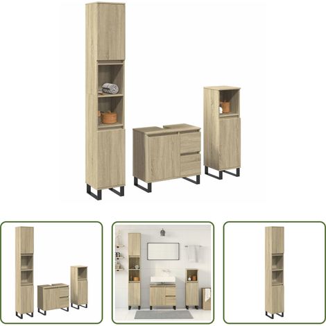 vidaXL Rangement salle de bain - Ensemble de meubles de salle de bain 3 pcs chêne sonoma (1/5)