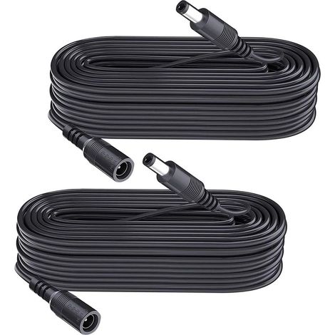 Set di 2 cavi di estensione per alimentazione CC da 10 m, connettore 5,5 mm x 2,1 mm, maschio a femmina, DC 5 V 6 V 9 V 12 V 24 V per telecamere di sicurezza, DVR, router, stampanti, strisce LED, nero (1/4)