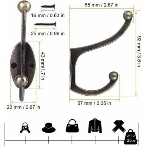 LaBlanc - 10 Pcs Rétro Crochet Patère Porte Manteau Mural Vintage Crochet de Porte Métal pour Salle de Bain Cuisine Chambre Entrée (Copper) (1/5)